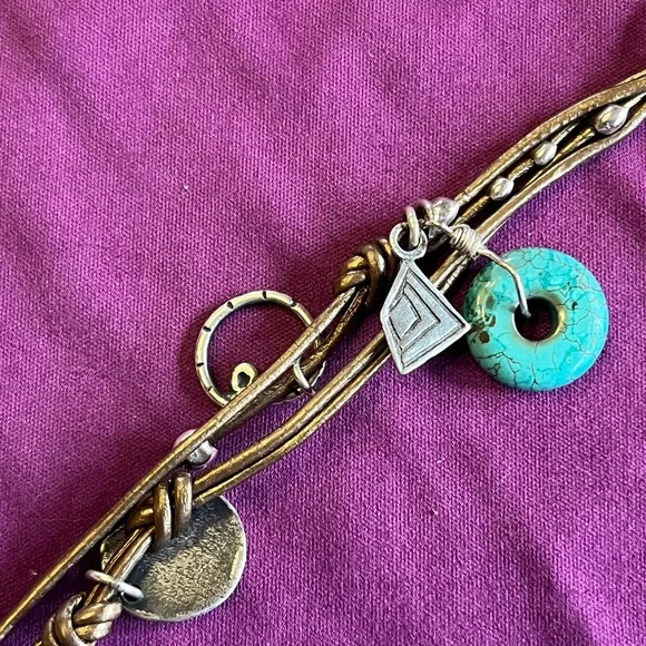 Silpada Bracelet with Turquoise and Silver Charms on Bronze Cords - Picture 2 of 4